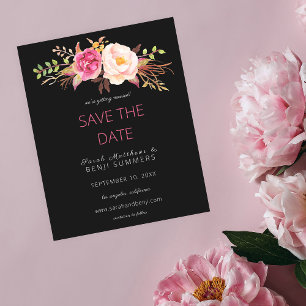 Budget Pink Blush Floral Save the Date - Black Flyer