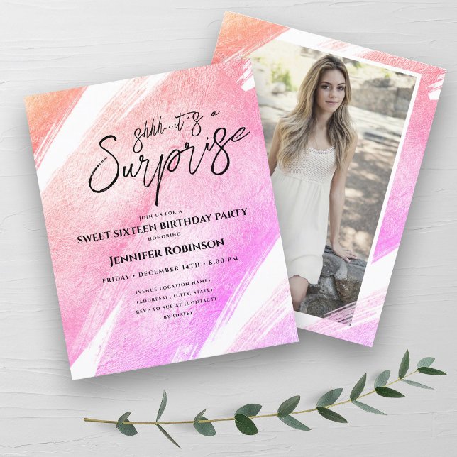 Budget Pink Blush Ombre Surprise Sweet 16 Invites  (Budget Pink Blush Ombre Surprise Sweet 16 Invites)