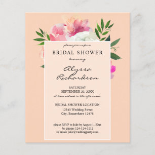Budget Pink Blush White Floral 2C Bridal Shower Flyer