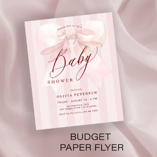 Budget pink bow girl baby shower invitation flyer