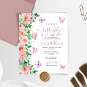 Budget Pink Butterfly Baby Shower Invitation