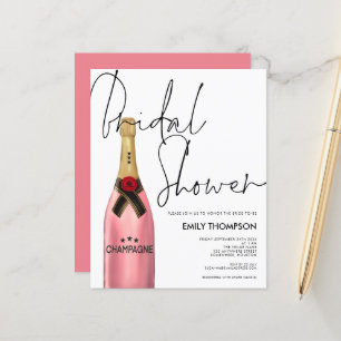 Budget Pink Champagne Script White Bridal Shower