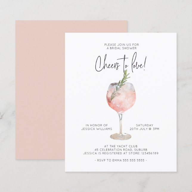 Budget Pink Cheers to Love Bridal Shower Invite (Front/Back)