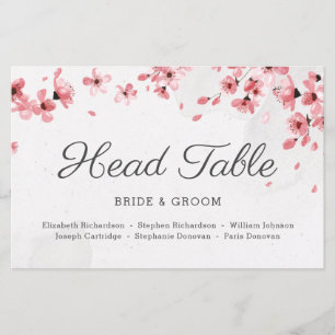 Budget pink cherry blossom head table card