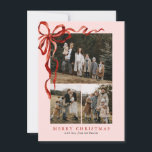 Budget Pink Elegant Red Bow Christmas Four Photo Holiday Card<br><div class="desc">Budget Pink Elegant Red Bow Christmas Four Photo Holiday Card features a beautiful watercolor red bow around your two photos.</div>
