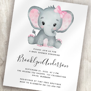 BUDGET Pink Elephant Baby Shower Invitation