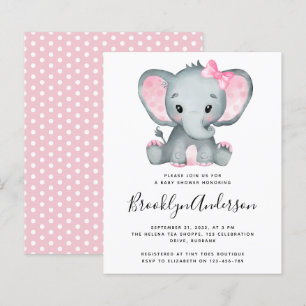 BUDGET Pink Elephant Baby Shower Invitation