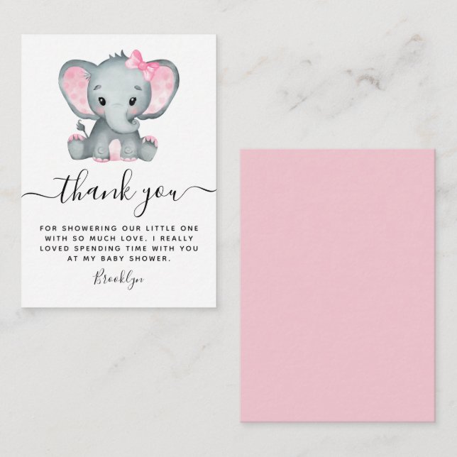 BUDGET Pink Elephant Baby Shower Thank You Card (Front/Back)