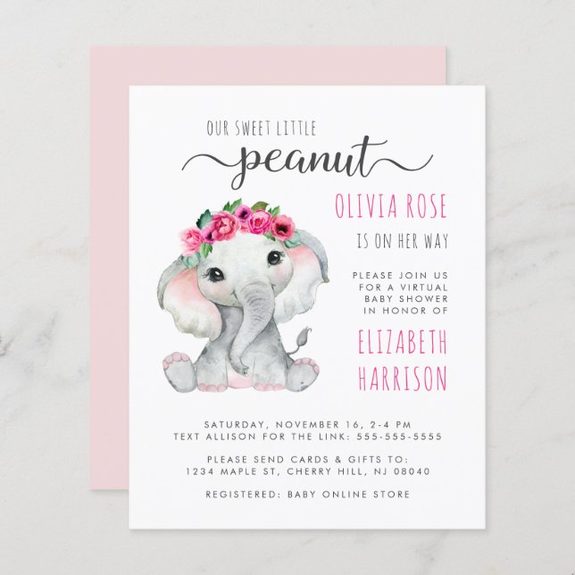 Budget Pink Elephant Virtual Baby Girl Shower (Front/Back)