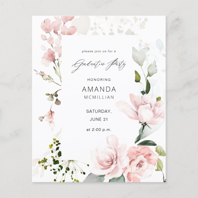 Budget Pink & Eucalyptus Floral Graduation Party (Front)