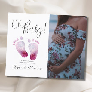 Budget Pink Feet Girl Baby Shower Photo Invitation