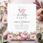 Budget Pink Floral 50th Birthday Invitation Flyer<br><div class="desc">Celebrate in style with a garden floral calligraphy 50th birthday invitation, perfect for a milestone event. Featuring vibrant floral designs and elegant calligraphy, this invitation sets a whimsical yet sophisticated tone for your celebration. The lush garden theme blends natural beauty with graceful typography, creating a timeless and inviting look. Ideal...</div>