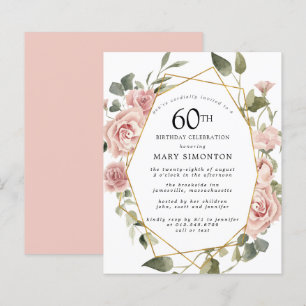 Budget Pink Floral 60th Birthday Invitation