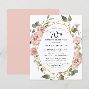 Budget Pink Floral 70th Birthday Invitation