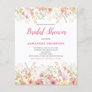 Budget Pink Floral Bridal Shower Invitation