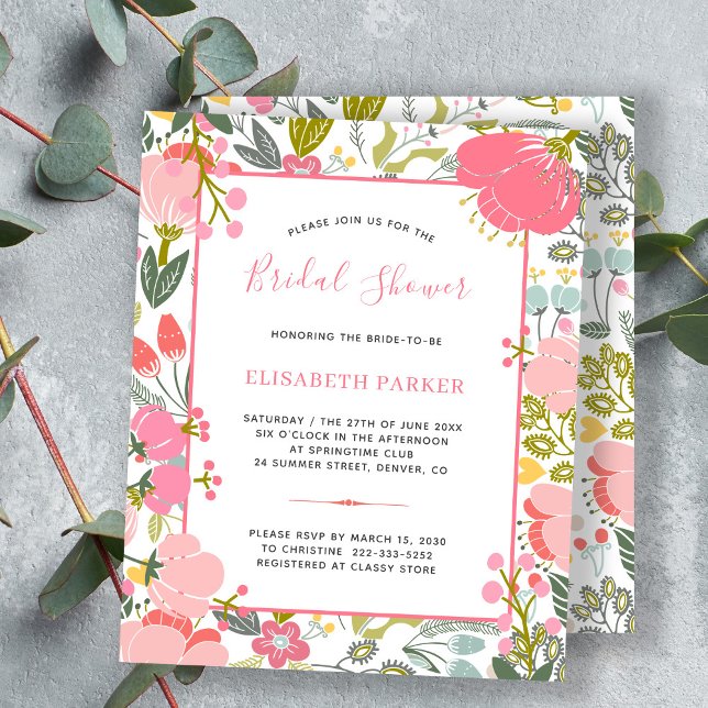 Budget pink floral chic bridal shower invitations (Creator Uploaded)