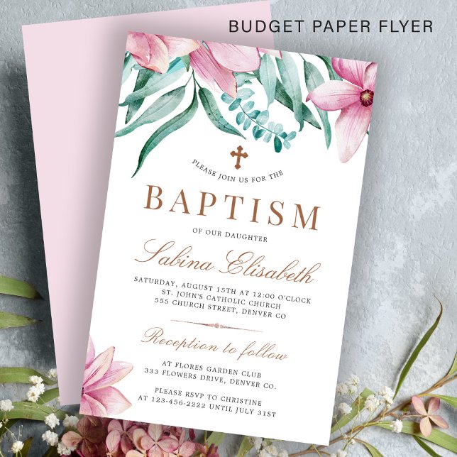 Budget pink floral elegant baptism invitation flyer (Creator Uploaded)
