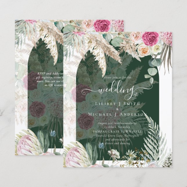BUDGET Pink Floral Pampas Grass Wedding (Front/Back)