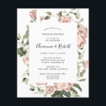 Budget Pink Floral Post Wedding Brunch Invitation Flyer<br><div class="desc">Elegant watercolor pink roses and dark green leaves create a pretty floral frame. Your brunch with the newlywed details are in the centre.</div>