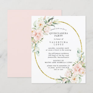 Budget Pink Floral Quinceanera Party Invitation