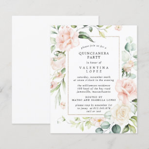 Budget Pink Floral Quinceanera Party Invitation