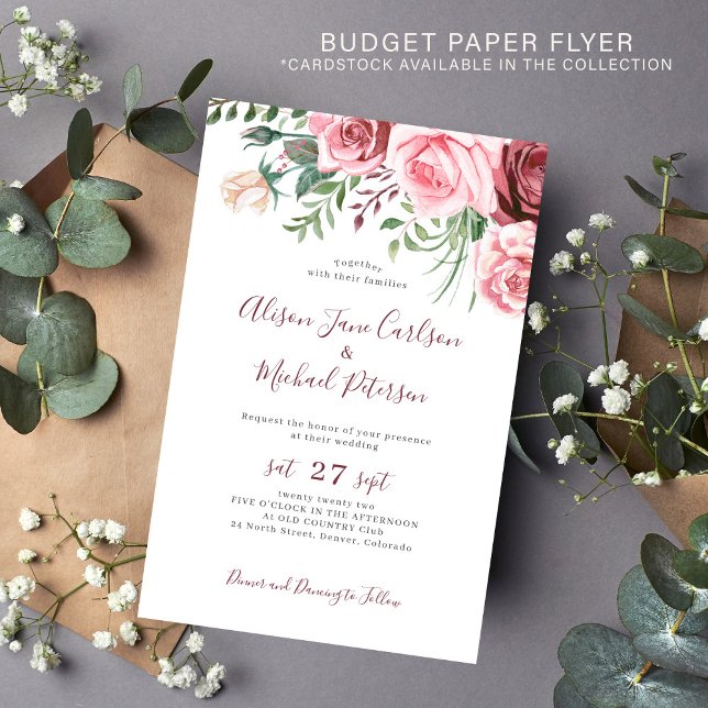 Budget pink floral watercolor wedding invitation flyer (Creator Uploaded)