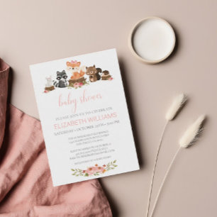 Budget Pink Floral Woodland Animals Baby Shower Invitation