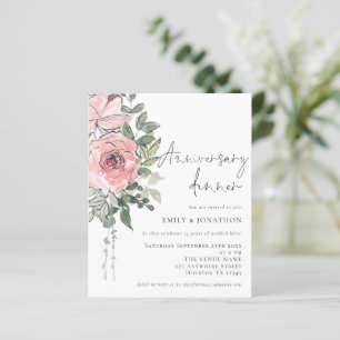 Budget Pink Florals Anniversary Dinner  Invite