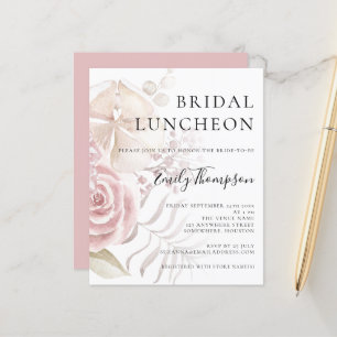 Budget Pink Florals Bridal Shower Luncheon Invite