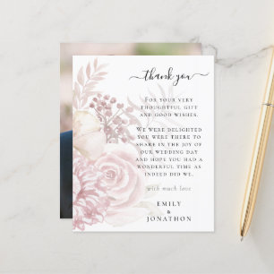 Budget Pink Florals Photo Wedding Thank You