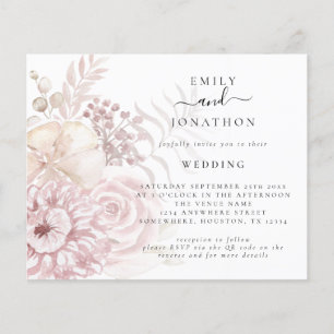Budget Pink Florals QR Code Wedding Invitation