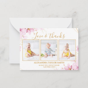 Budget Pink Flowers Photo Baby Thank You Card