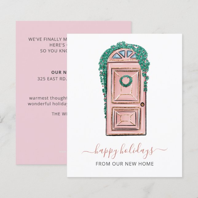Budget Pink Front Door Weve Moved Holiday Card (Front/Back)