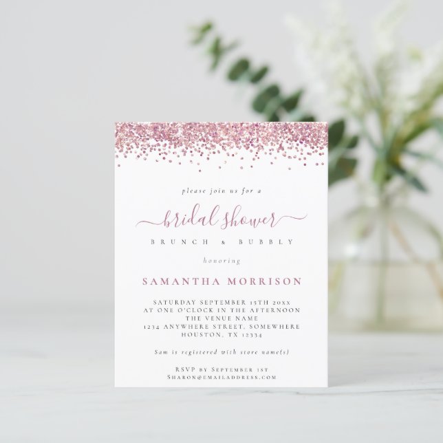 Budget Pink Glitter Bridal Shower Invite (Standing Front)