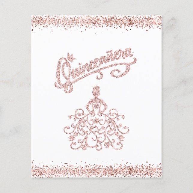 BUDGET Pink Glitter Dress Quinceañera Invitation (Front)