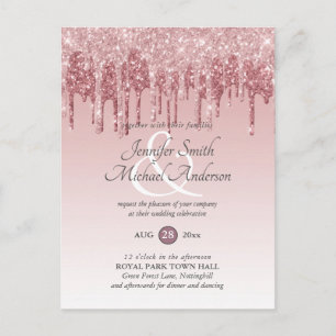 Budget Pink GlITTER Rose Gold WEDDING INVITATION Postcard