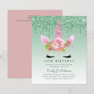 BUDGET Pink Glitter Unicorn Girls Birthday Invites