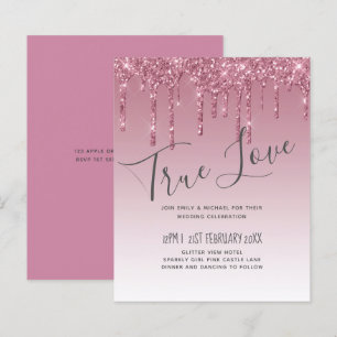 BUDGET Pink Glitter Wedding Invitations