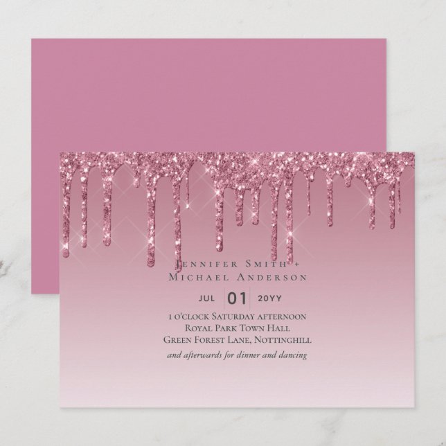 BUDGET Pink Glitter Wedding Invitations (Front/Back)