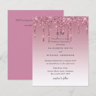 BUDGET Pink Glitter Wedding Invitations