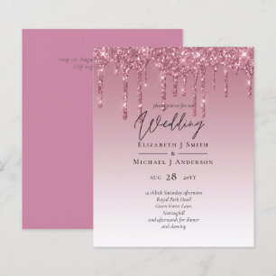 BUDGET Pink Glitter Wedding Invitations