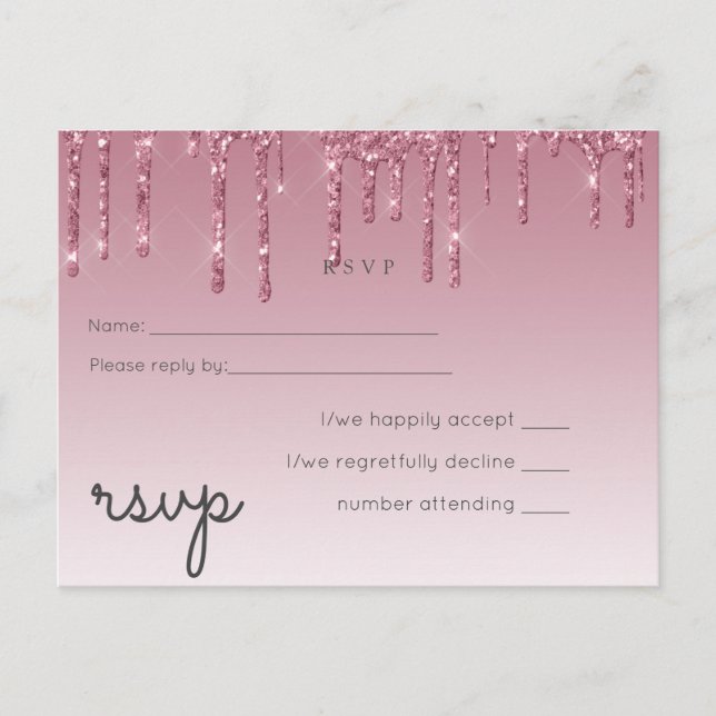 BUDGET Pink Glitter Wedding RSVP Invitation Postcard (Front)
