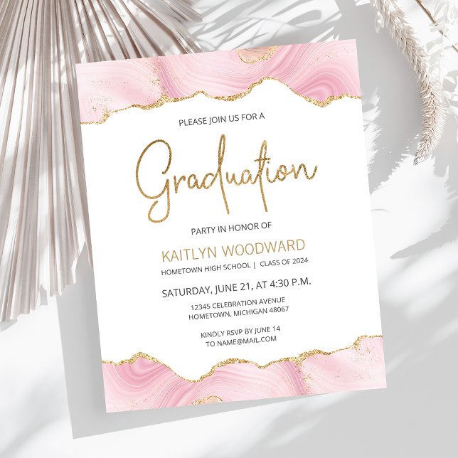 Budget Pink Gold Agate Graduation Party Invitation (Creator Uploaded)