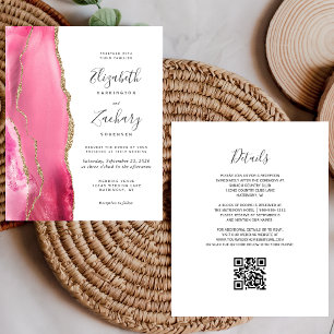 Budget Pink Gold Agate QR Code Wedding Invitation
