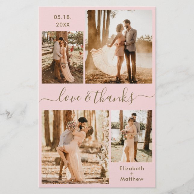 Budget Pink Gold Collage Wedding Thank You Flyer (Front)