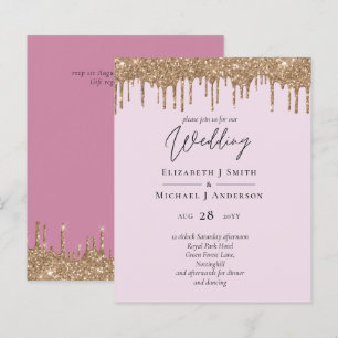 BUDGET Pink Gold Glitter Wedding Invitations