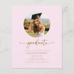 Budget Pink & Gold Photo Graduate Graduation Party Flyer