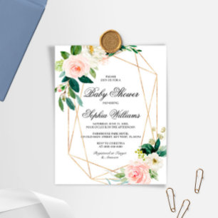Budget Pink & Greenery Leaves Baby Shower Invite