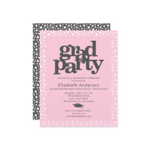 Budget pink grey grad cap bold girly party invite