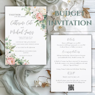 Budget Pink & Ivory Floral Elegant Wedding Invitation